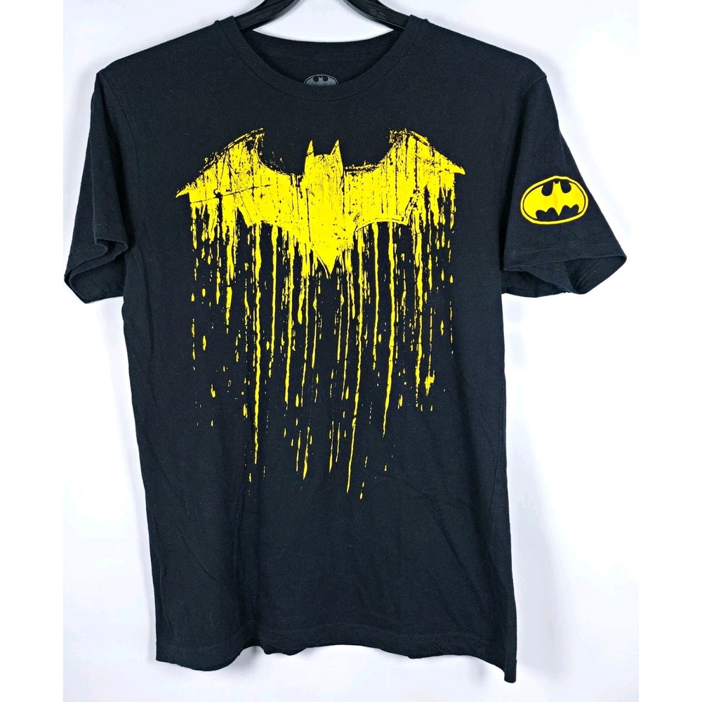 Batman DC Comics Paint Drip Logo Mens M Black Graphic Tee Cotton Crew Neck